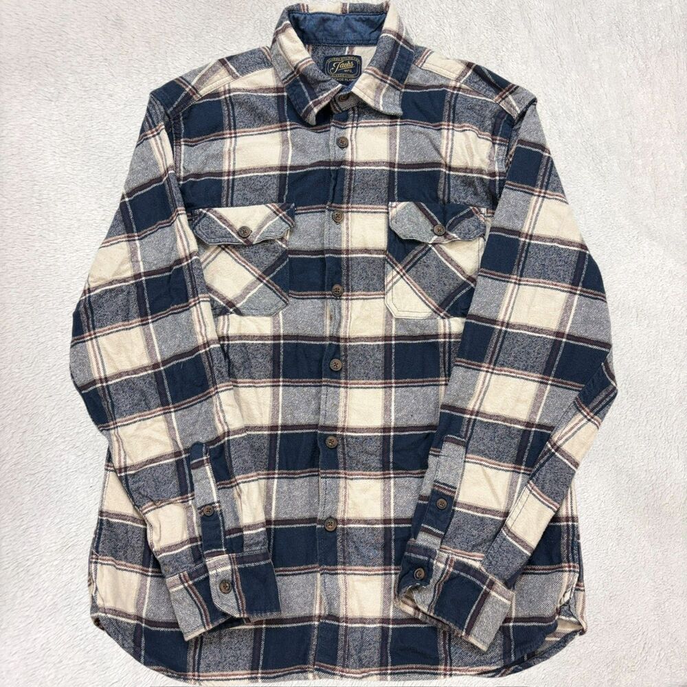 Jachs Heritage Flannel Classic Living Mens Size L Plaid Blue Beige Fallwear